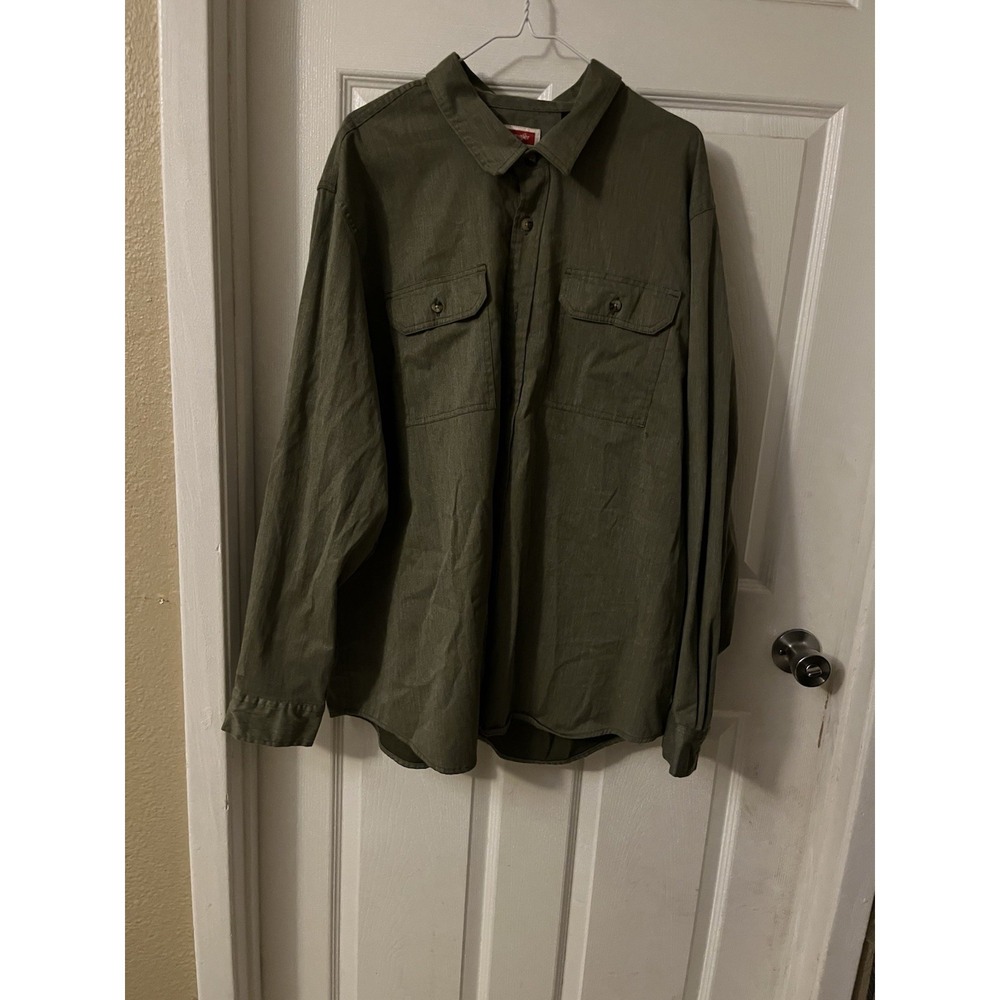 Wrangler Green Woven Polyester Spandex Cotton Long Sleeve Button-Up Shirt 2XL